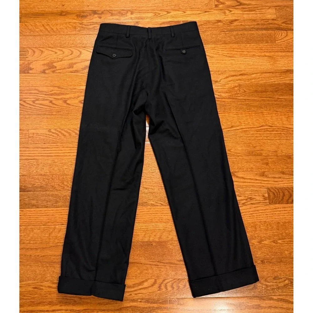 Paul Stuart Dress Pants Fits Mens 30x29 Black Wool Pleated Cuffed Italy Canada